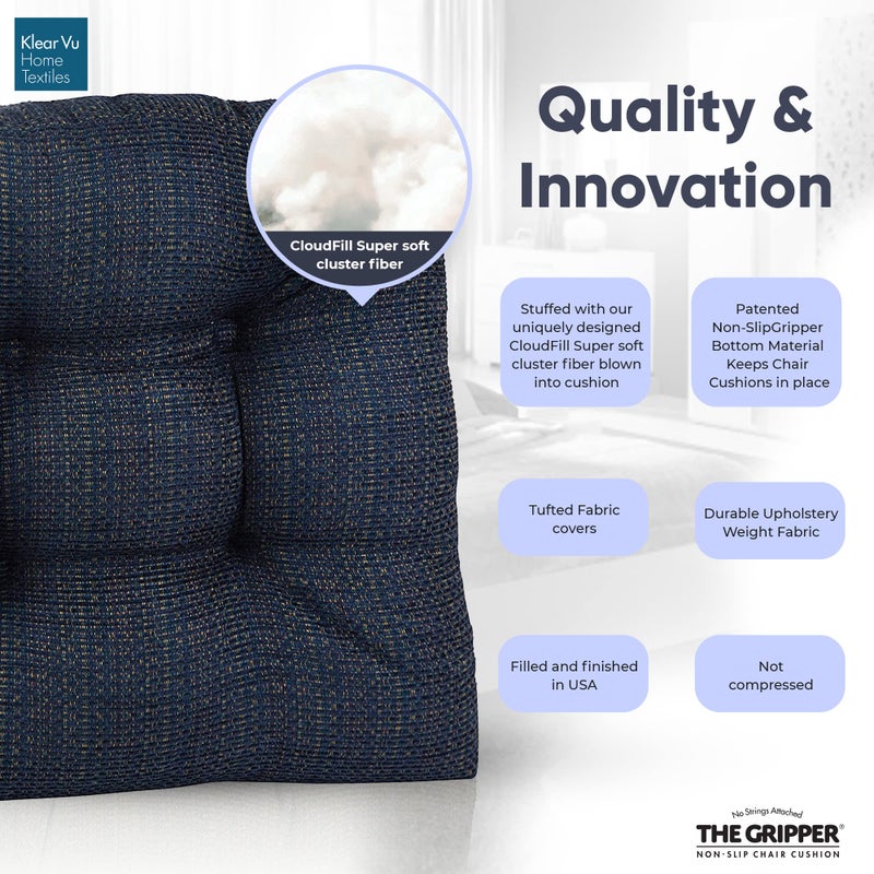 Klear Vu وسائد كراسي طعام غير قابلة للانزلاق من كليار فيو جريبر، مبطنة بشكل زائد، عالمية للاستخدام في المطبخ أو المكتب، وسادة مقعد على شكل حرف U، 15x15 بوصة، 4 قطع (عبوة من 1)، لون أزرق بحري ويفل - Image 3